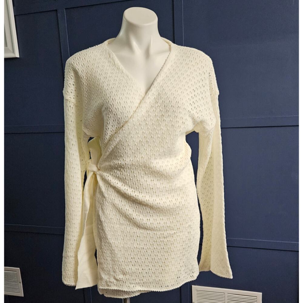 In the Style Cream Sweater Eyelet Wrap Mini Dress sz 6 New